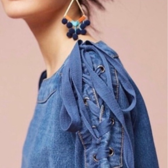 anthropologie | maeve denim tie sleeve shift dress - Picture 2 of 6